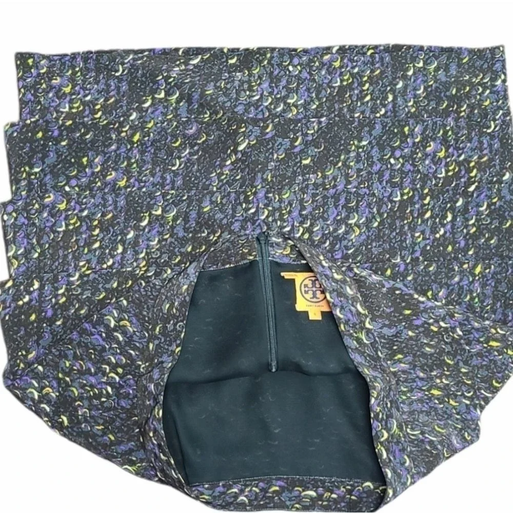 Tory Burch Silk Tiered‎ Ruffle Mini Skirt Abstract Print Purple Yellow Size 8